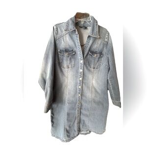 INC International Concepts Dress Women Blue Denim Snap Shirt Dress/Duster 14
